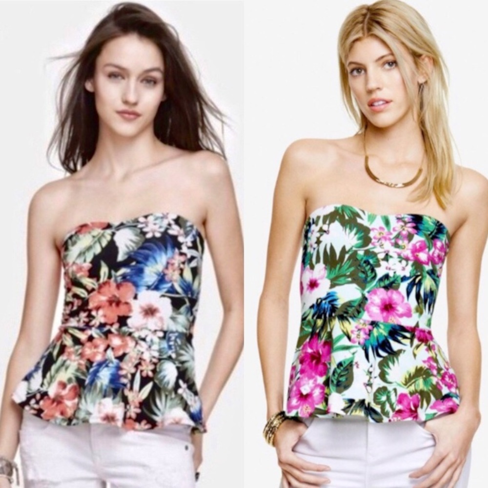 Express Bundle of Floral Pattern Strapless Peplum Tops 🌸🌼🌺